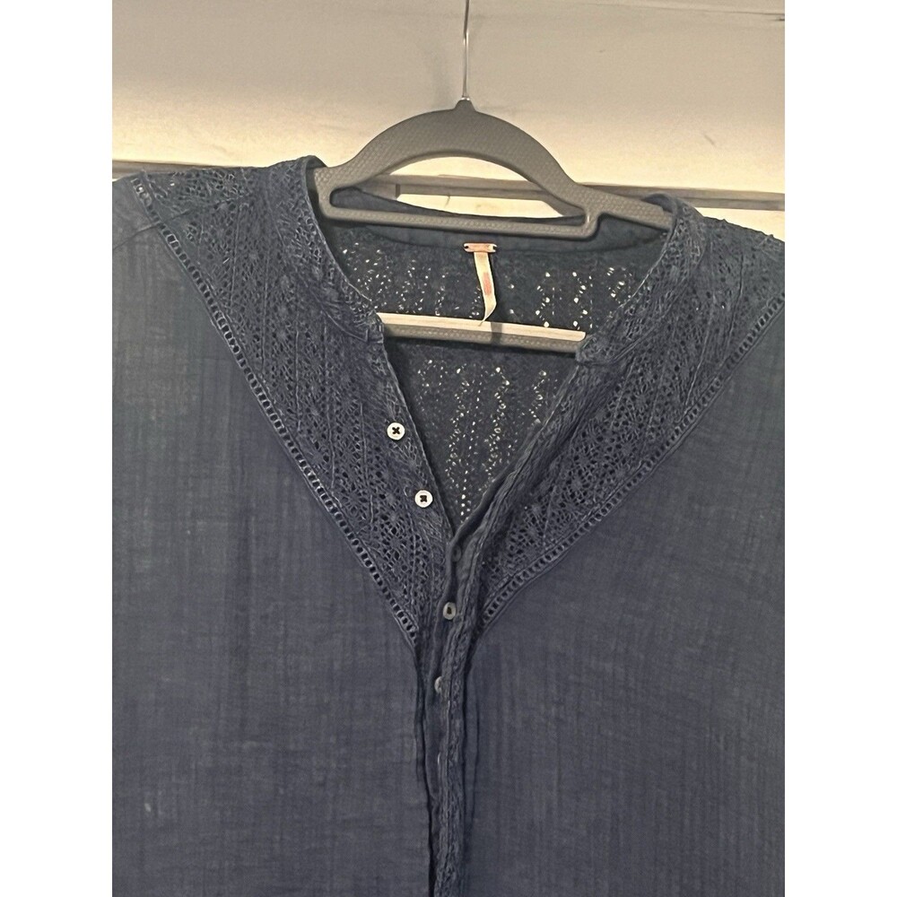 Free People Sachi Mini Dress Size Large Blue Boho Long Sleeve Tiered - Picture 2 of 5